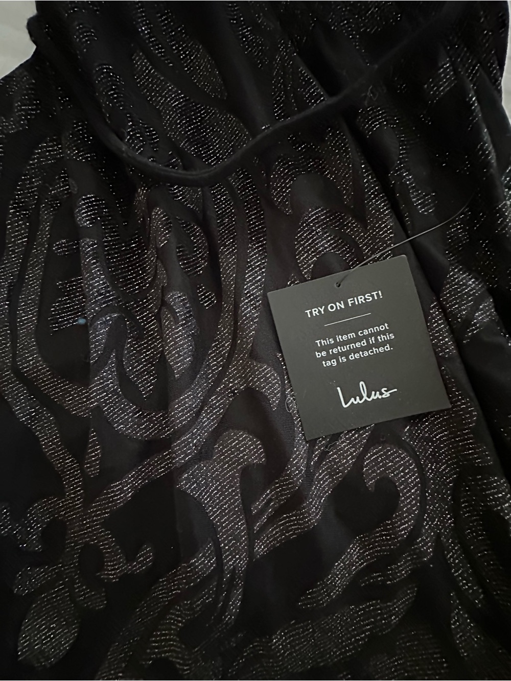 Lulu's Black Shimmer Lace-Pattern Slip
